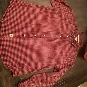 Checkered red and blue button shirt